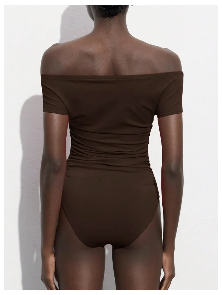 MAKEMECHIC Off The Shoulder Ruched Body Bodysuit, view 3