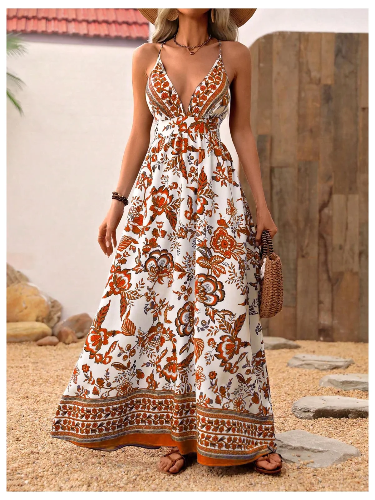 MAKEMECHIC Backless Flowy Maxi Dress, view 3