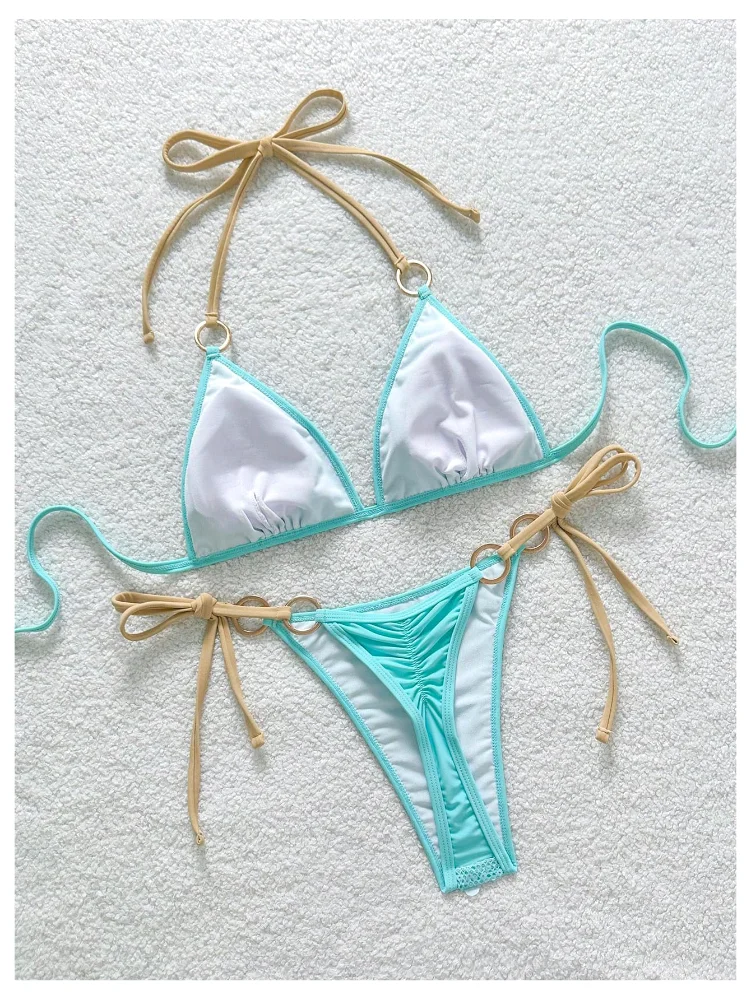 MAKEMECHIC String Sequin Triangle Bikini Set, view 3
