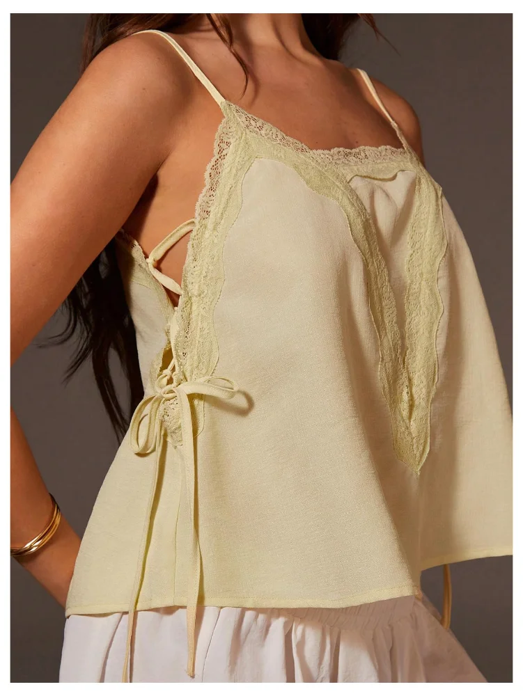 MAKEMECHIC Lace Tie Side Tank Top, view 2