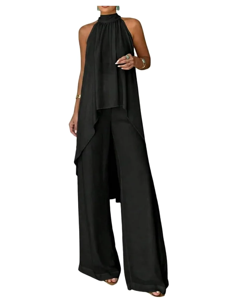 MAKEMECHIC Asymmetric Wide Leg Pants Set