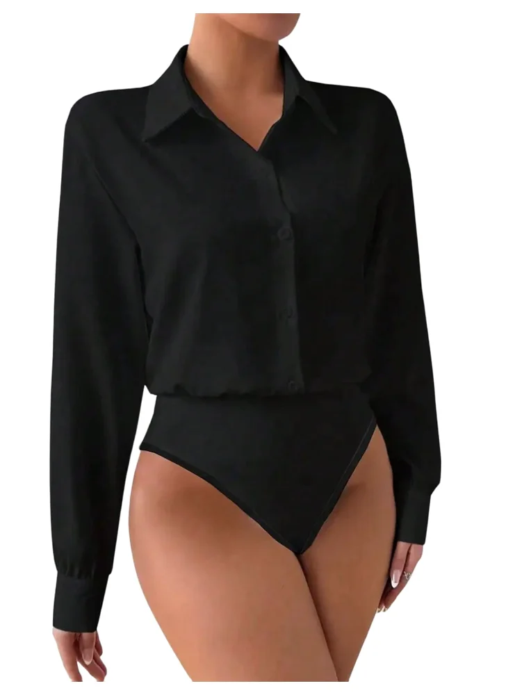 MAKEMECHIC Collared Button Down Long Sleeve Bodysuit