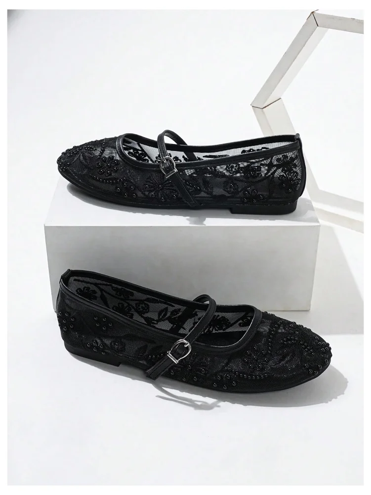 MAKEMECHIC Studded Mesh Ballet Flats, view 2