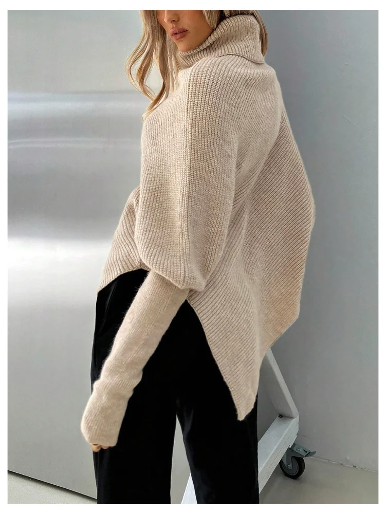 MAKEMECHIC Turtleneck Cape Rib Sweater, view 2
