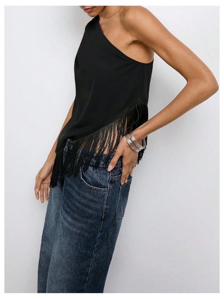 MAKEMECHIC Asymmetrical Fringe Sleeveless Tank Top, view 3