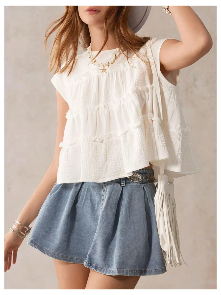 MAKEMECHIC Ruffle Babydoll Flowy Blouse, view 2