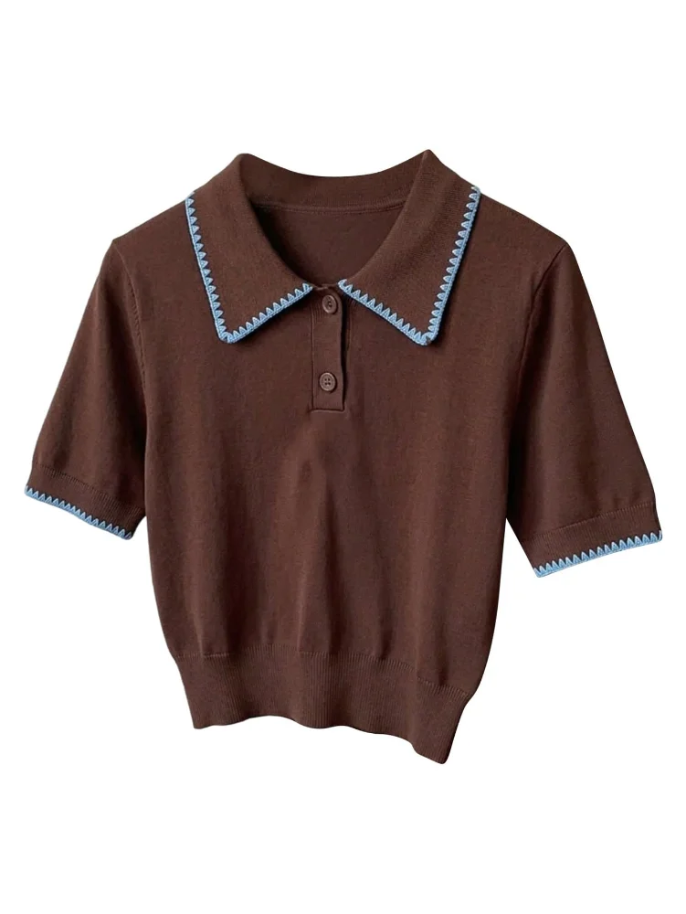 MAKEMECHIC Short Sleeve Cropped Button Up Sweater