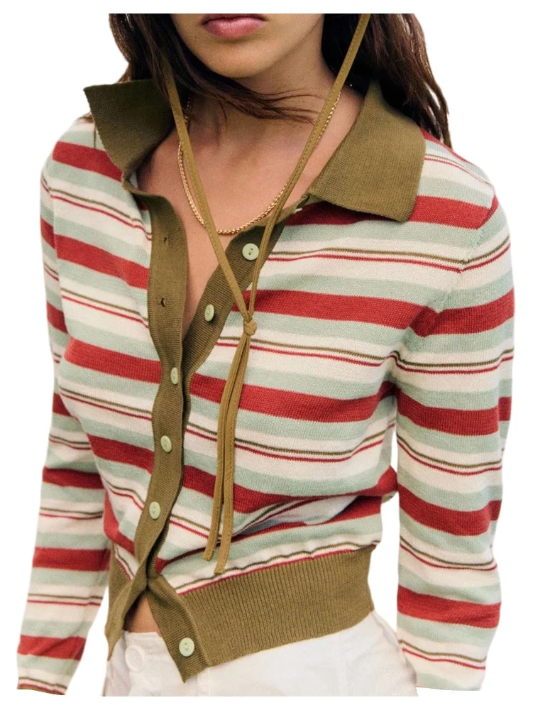 MAKEMECHIC Striped Button Down Collared Cardigan