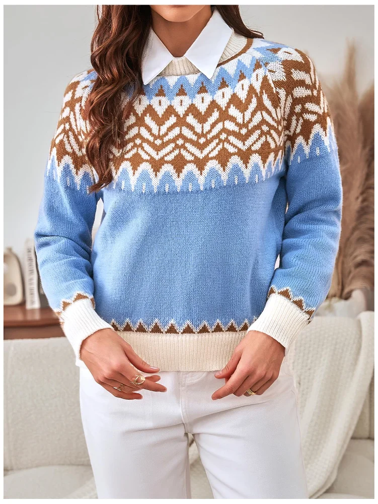 MAKEMECHIC Crew Neck Long Sleeve Knitted Sweater, printed, view 3