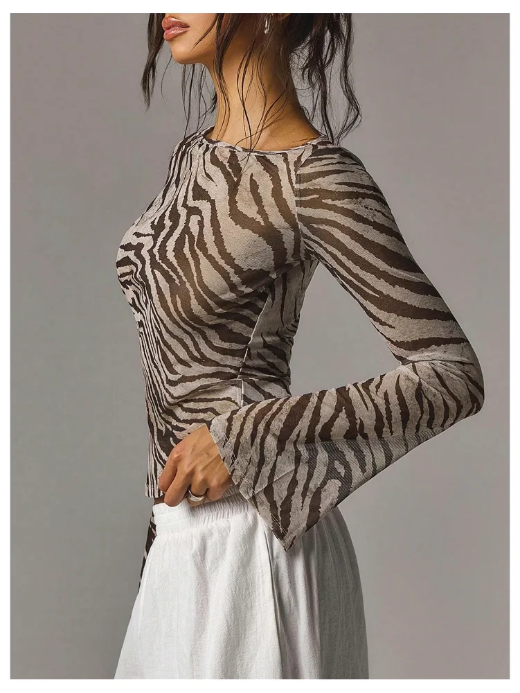 MAKEMECHIC Sheer Mesh Zebra Top, view 2