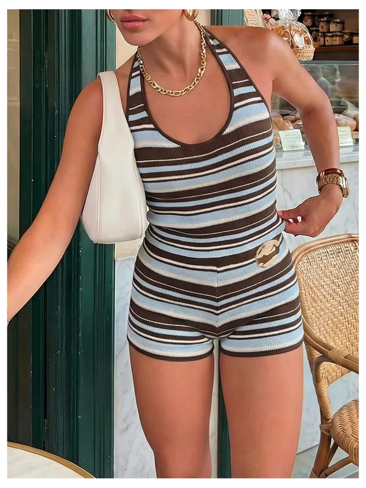 MAKEMECHIC Striped Crop Micro Shorts Set, sleeveless, view 3