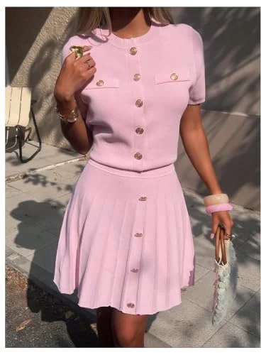 MAKEMECHIC Knit Pleated Mini Skirt Set, view 3