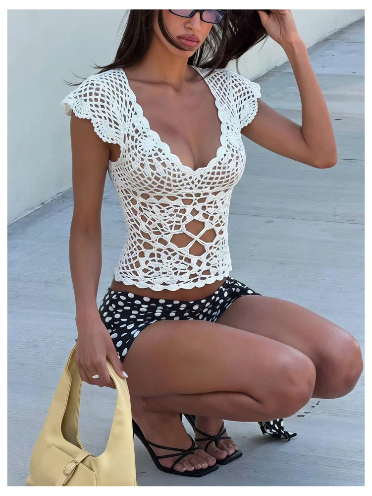 MAKEMECHIC Crochet Lace Up Beach Cover-Up, view 2