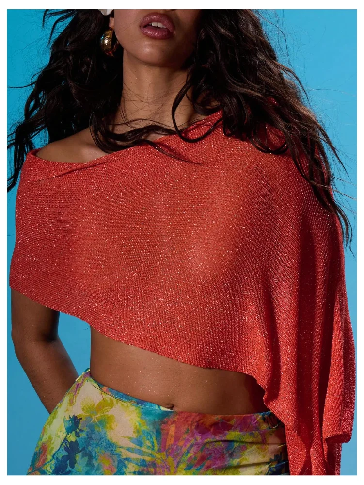 MAKEMECHIC Off The Shoulder Sparkly Asymmetrical Wrap, view 3