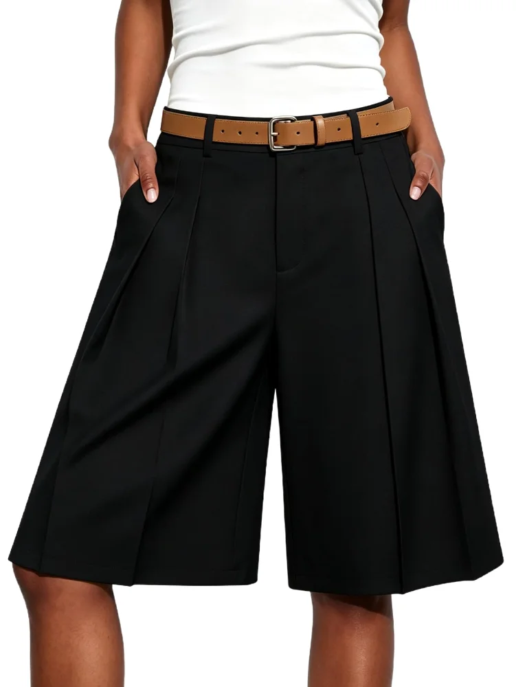 MAKEMECHIC Bermuda Wide Leg High Waisted Shorts