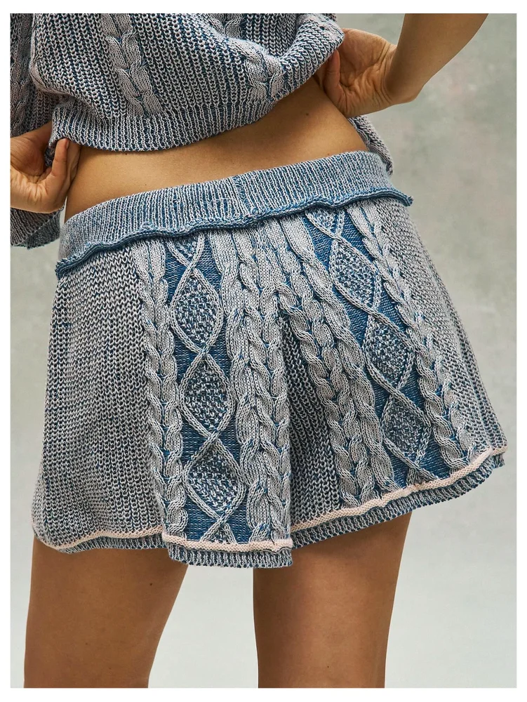 MAKEMECHIC Knit Crochet Wide Leg Shorts, view 2