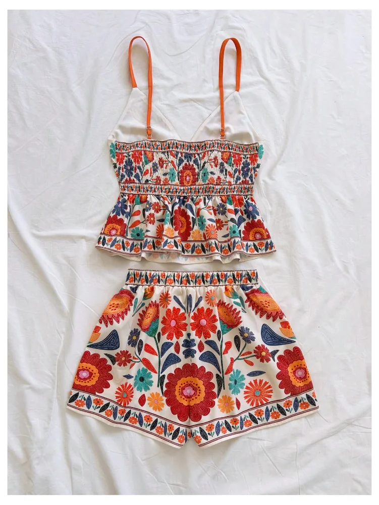 MAKEMECHIC Tropical Floral V-Neck Shorts Set, view 2