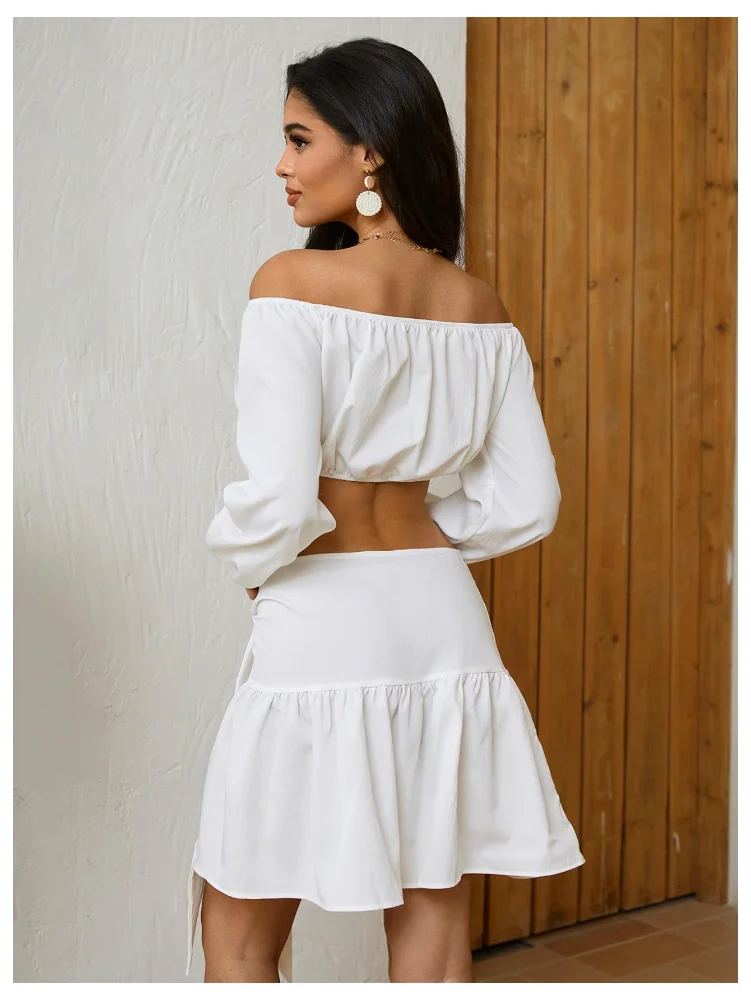 MAKEMECHIC Off The Shoulder Long Sleeve Crop Two-Piece Set, view 2