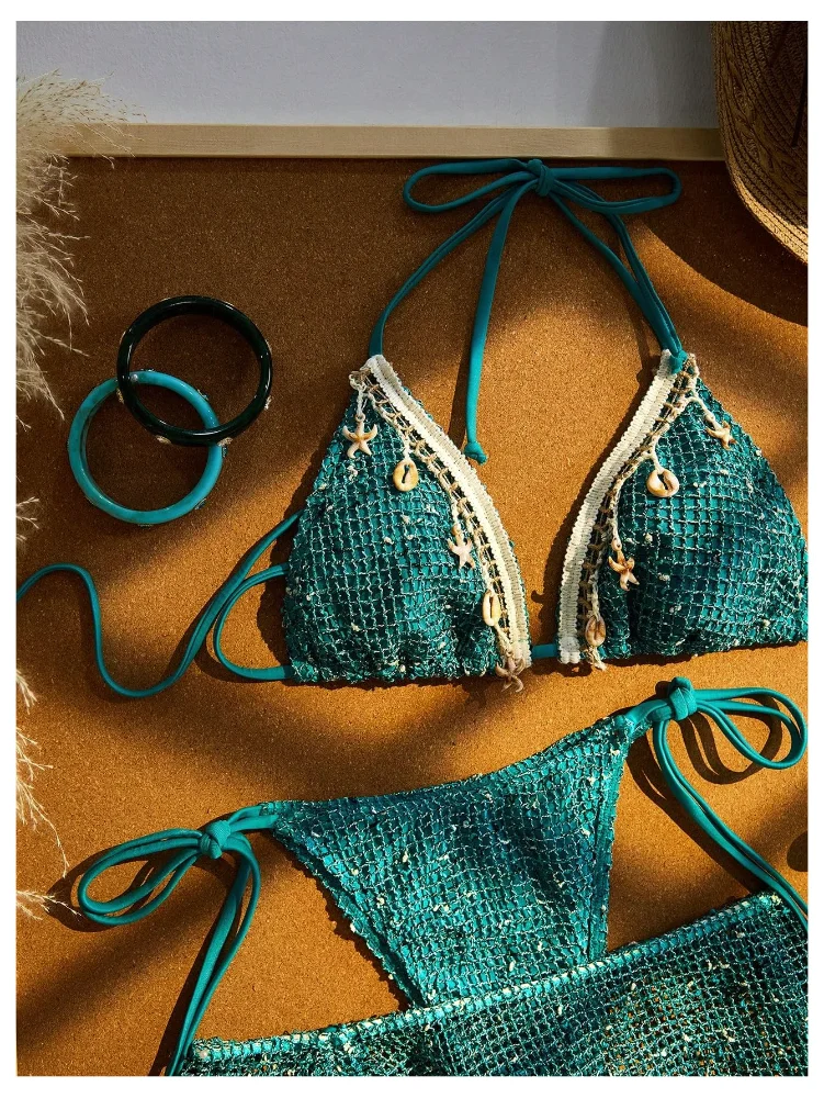 MAKEMECHIC Crochet Bikini Set in Peacock Blue, view 2