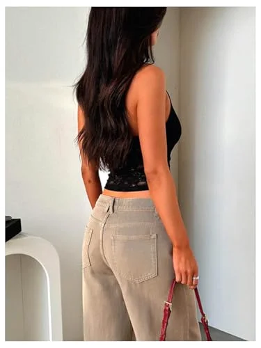 MAKEMECHIC Lace Backless Halter Top, view 2