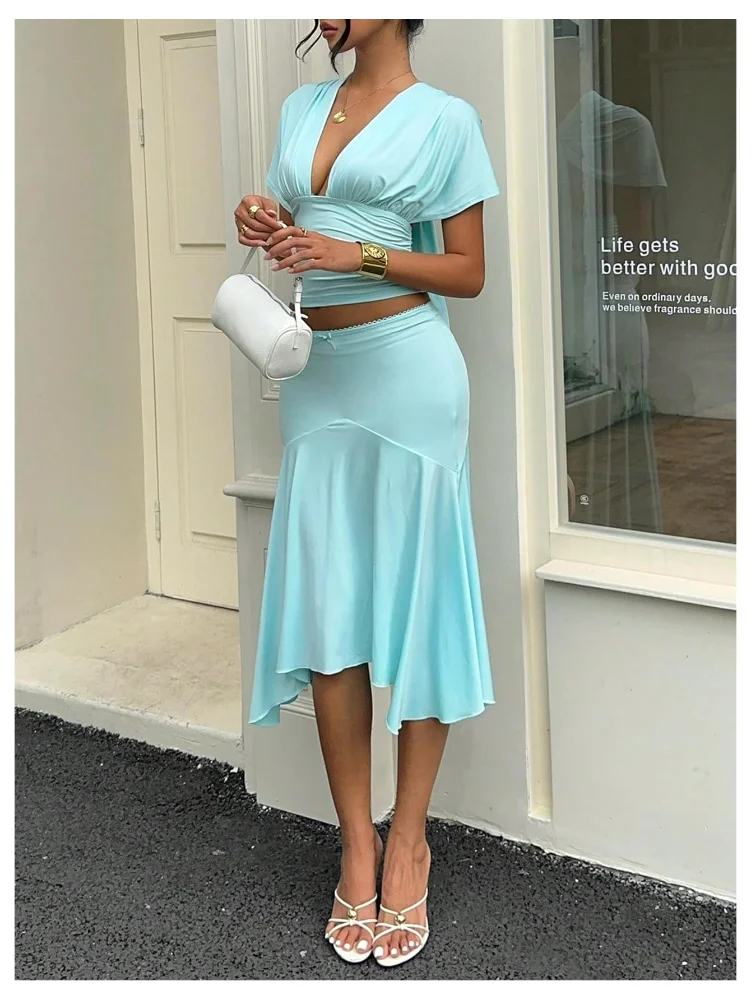 MAKEMECHIC Tie Backless Midi Skirt Set, view 3