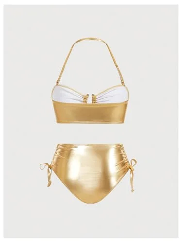 MAKEMECHIC Ruched Bikini Set, solid, view 2