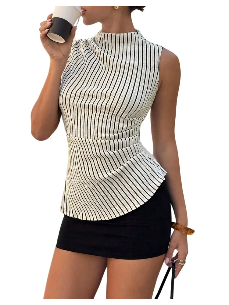 MAKEMECHIC Striped Cinched Waist Tank Top
