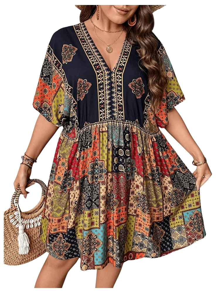 MAKEMECHIC Half Sleeve Flowy Dress