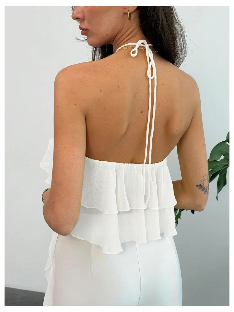 MAKEMECHIC Ruffle Flowy Halter Top, view 3
