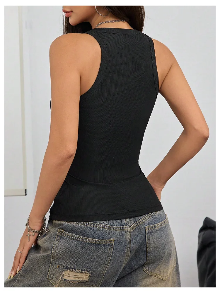 MAKEMECHIC Square Neck Ribbed Punk Crop Top, view 3