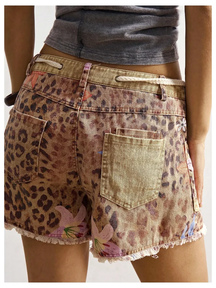 MAKEMECHIC Floral Cheetah Print Denim Jeans, view 3