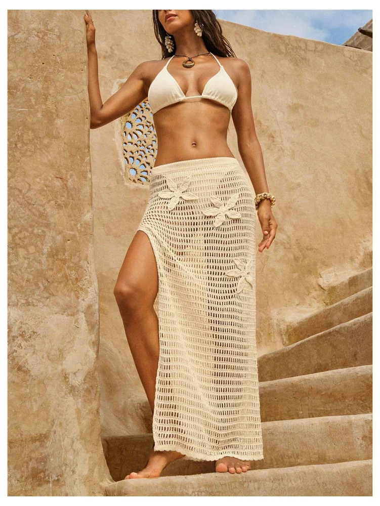 MAKEMECHIC Crochet Long Side Beach Cover-Up, view 3