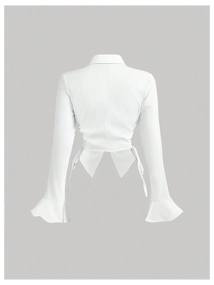 MAKEMECHIC Button Down Flared Long Sleeve Blouse, view 2
