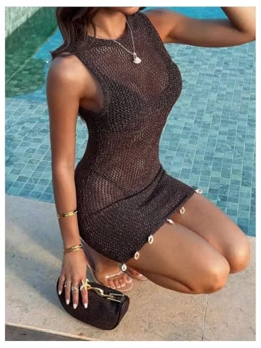 MAKEMECHIC Crochet Sleeveless Beach Cover-Up, view 2