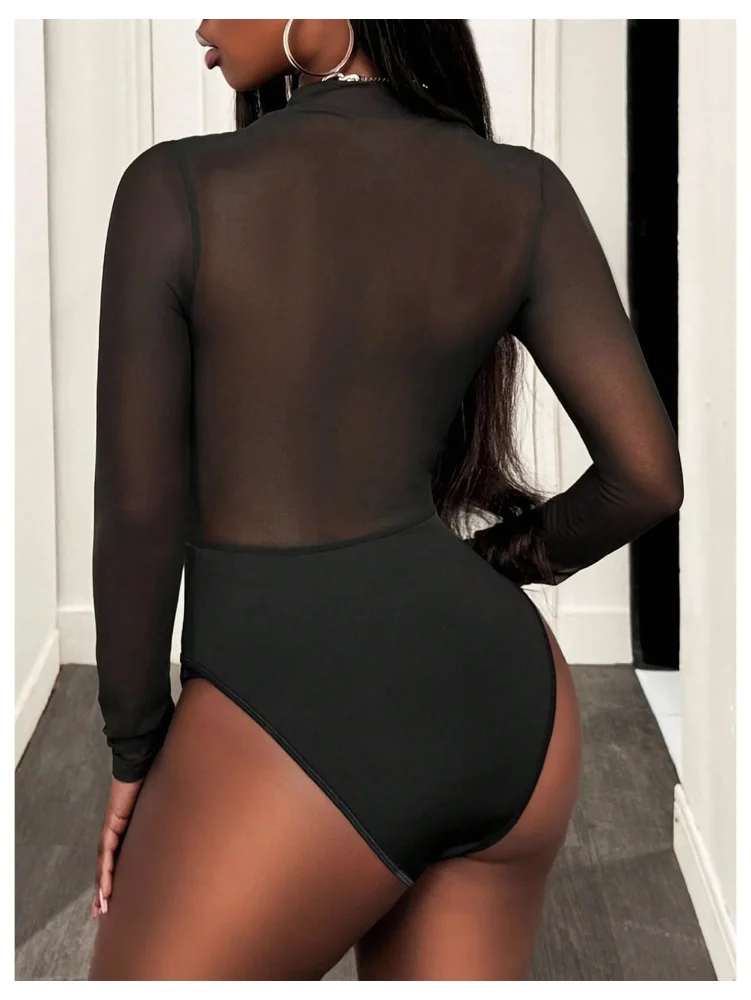 MAKEMECHIC Mesh Bustier Cut Out Bodysuit, view 2