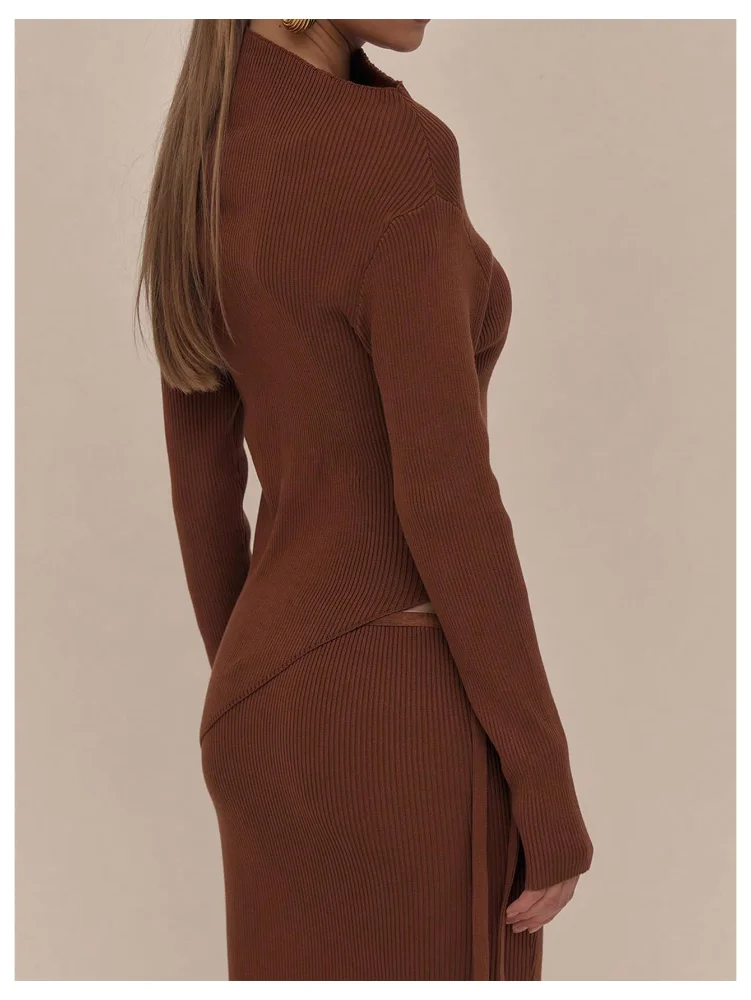 MAKEMECHIC Long Sleeve Knit Asymmetrical Sweater, view 2