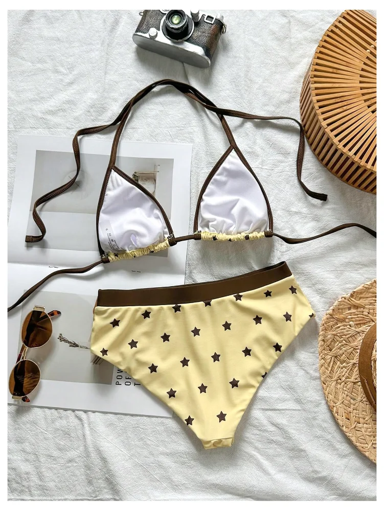 MAKEMECHIC Star Print Triangle Bikini Set, view 3