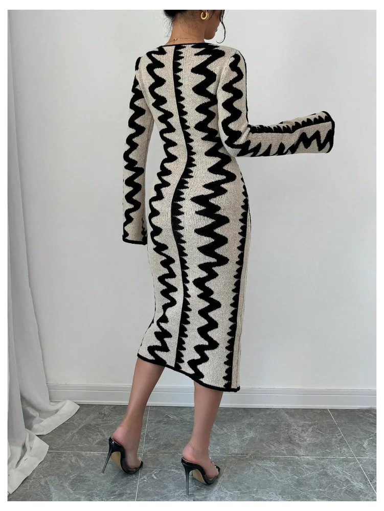 MAKEMECHIC Graphic Long Sleeve Bodycon Midi Dress, view 2