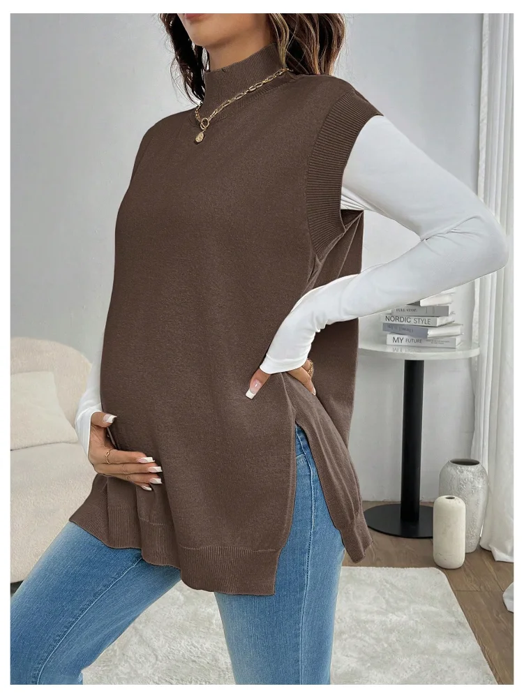 MAKEMECHIC Mock Neck Knit Maternity Sweater Vest, view 3