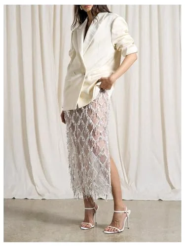 MAKEMECHIC Sequin Fringe Pencil Midi Skirt, view 3