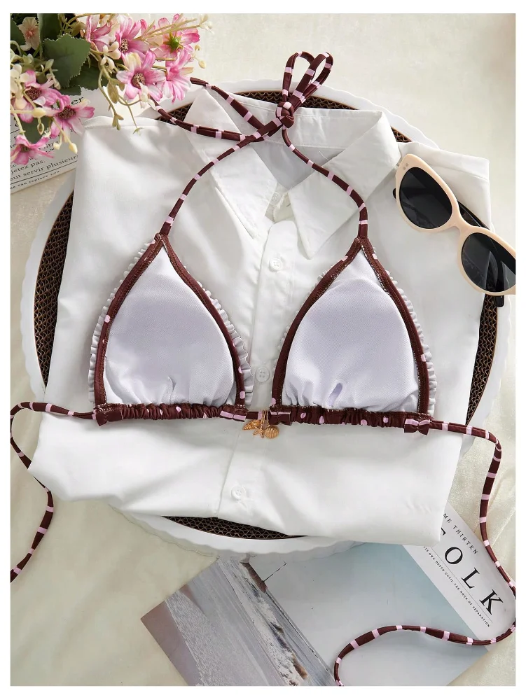 MAKEMECHIC Triangle Polka Dot Tie Bikini Set, view 2