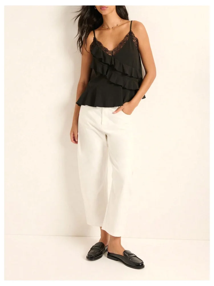 MAKEMECHIC Floral Lace Trim Crop Top, view 3