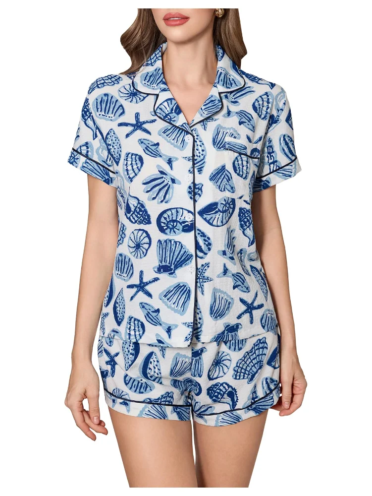 MAKEMECHIC Graphic Short Sleeve Button Down Pajamas