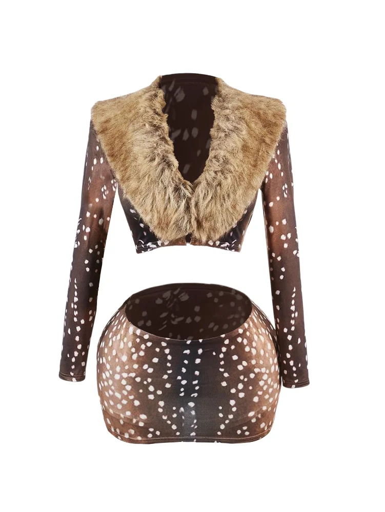MAKEMECHIC Fur Dots Print Two-Piece Set