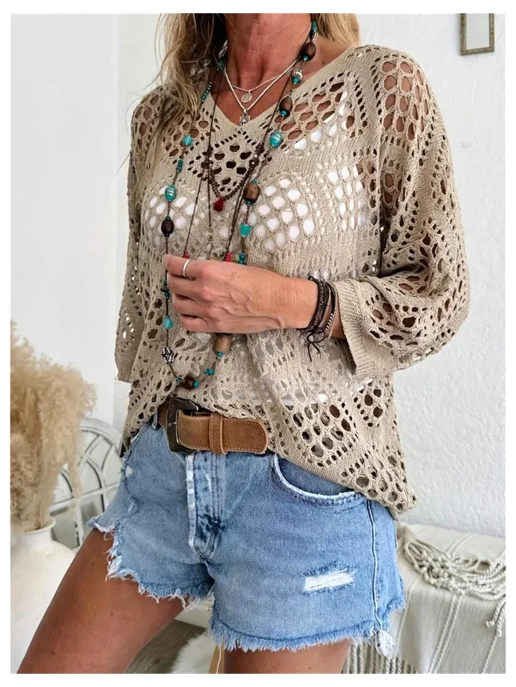 MAKEMECHIC Crochet Hollow Knit Beach Cover-Up, view 2