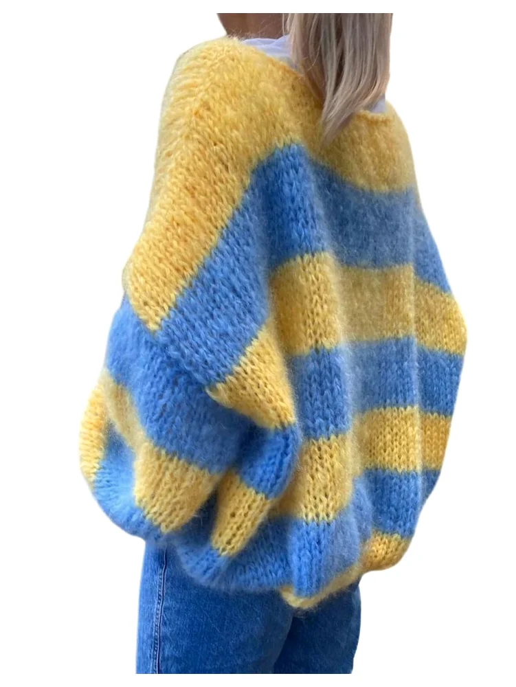 MAKEMECHIC Striped Oversized Fuzzy Sweater