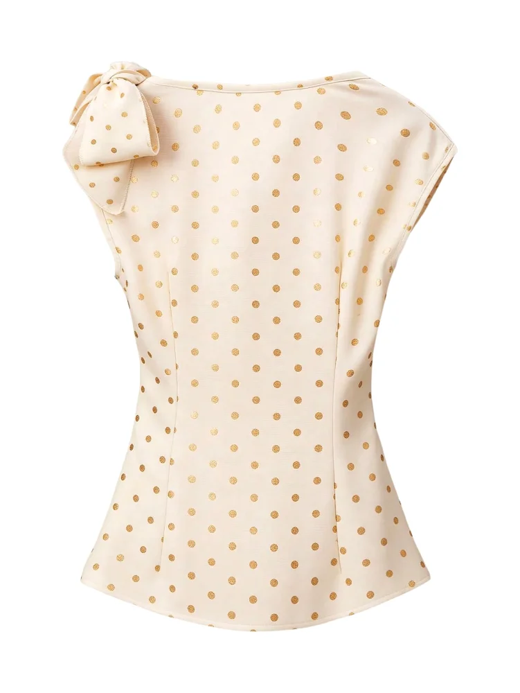 MAKEMECHIC Polka Dot Cowl Neck Bow Blouse, view 2
