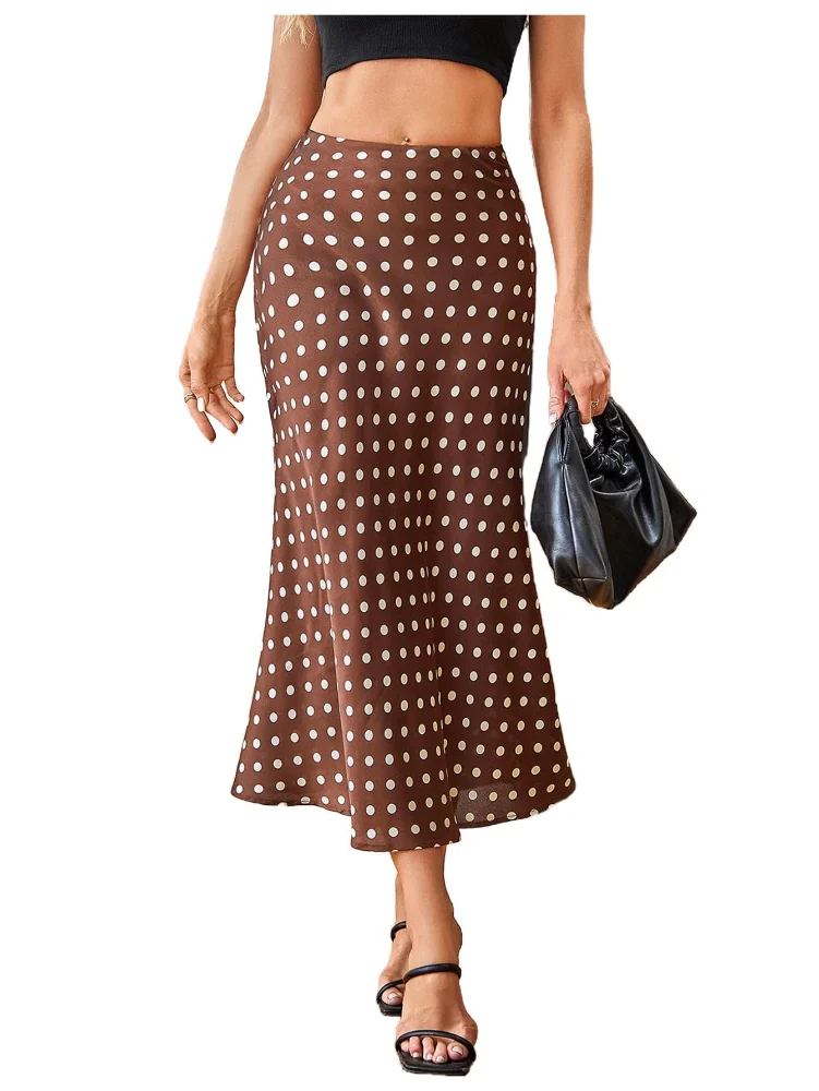 MAKEMECHIC Polka Dot Satin High Waisted Midi Skirt, view 2