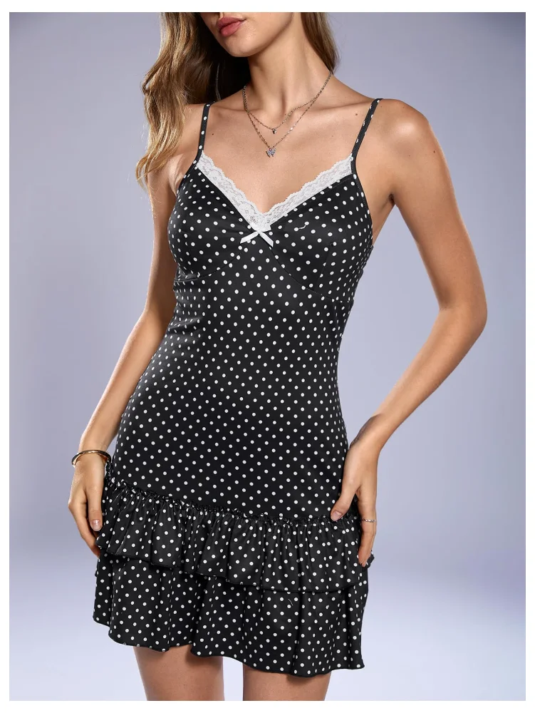 MAKEMECHIC Lace Ruffle Polka Dot Mini Dress, view 3