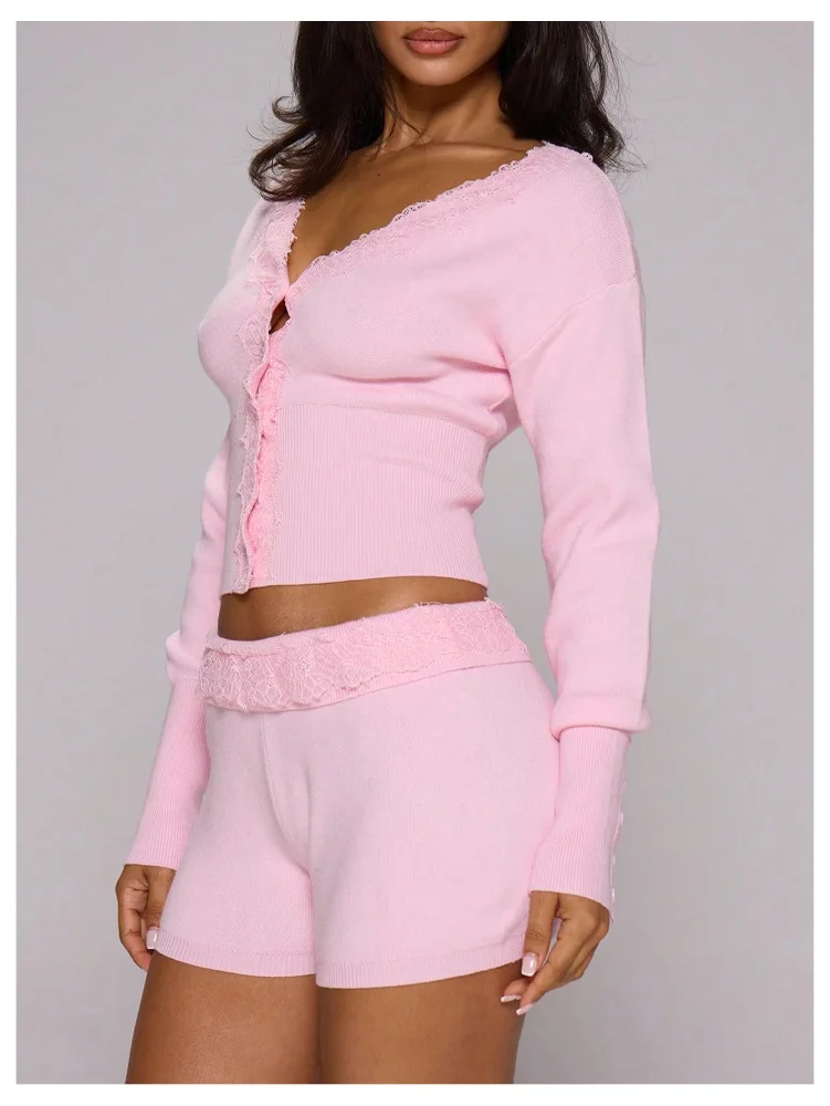 MAKEMECHIC Lace Button Up Long Sleeve Cardigan, view 2